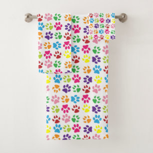 Colourful Paw Prints Pattern Bath Towel Set
