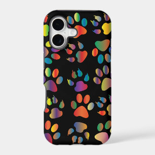Colourful Paw Prints Pattern (Black)