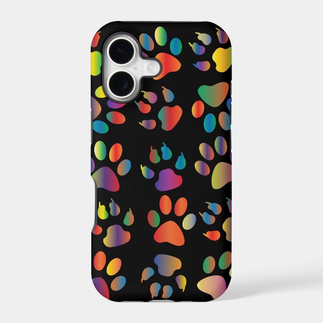 Colourful Paw Prints Pattern (Black) (Back)
