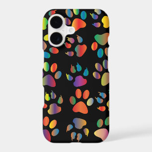 Colourful Paw Prints Pattern (Black)