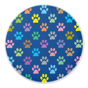 Colourful paw prints pattern ceramic knob