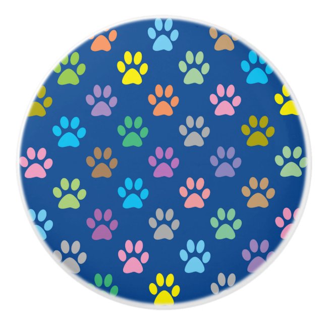 Colourful paw prints pattern ceramic knob (Front)