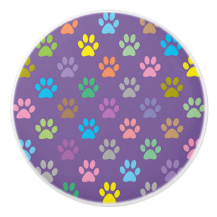 Colourful paw prints pattern ceramic knob