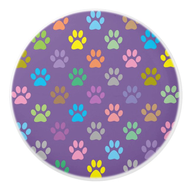 Colourful paw prints pattern ceramic knob (Front)