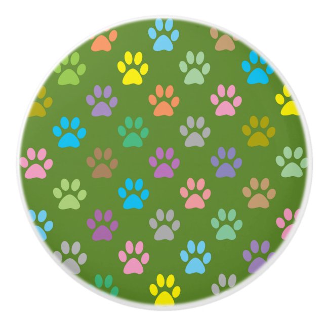 Colourful paw prints pattern ceramic knob (Front)