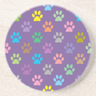 Colourful paw prints pattern coaster