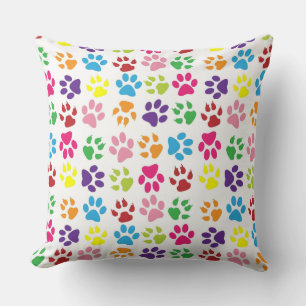 Colourful Paw Prints Pattern Cushion