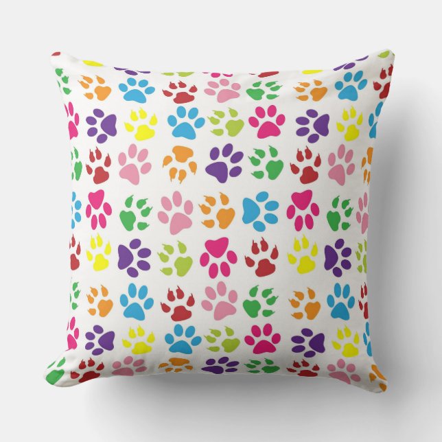 Colourful Paw Prints Pattern Cushion (Front)