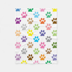 Colourful paw prints pattern fleece blanket