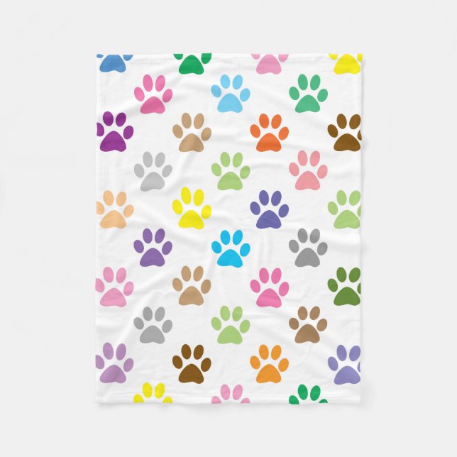 Colourful paw prints pattern fleece blanket (Front)