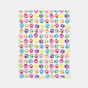 Colourful Paw Prints Pattern Fleece Blanket