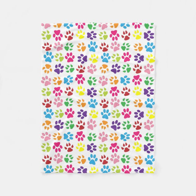 Colourful Paw Prints Pattern Fleece Blanket (Front)
