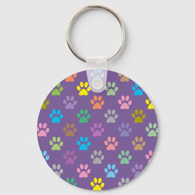 Colourful paw prints pattern key ring (Front)