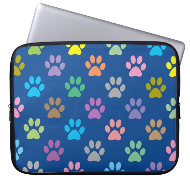Colourful paw prints pattern laptop sleeve (Front)