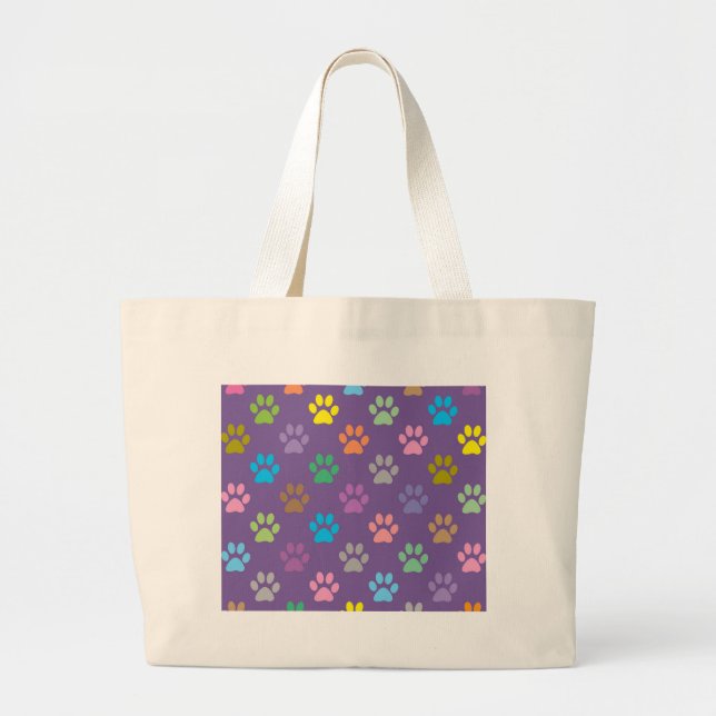 Colourful paw prints pattern large tote bag (Front)
