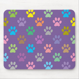 Colourful paw prints pattern mouse pad