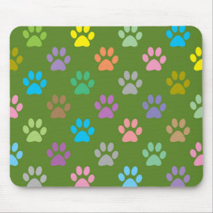 Colourful paw prints pattern mouse pad