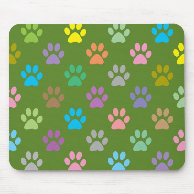 Colourful paw prints pattern mouse pad (Front)