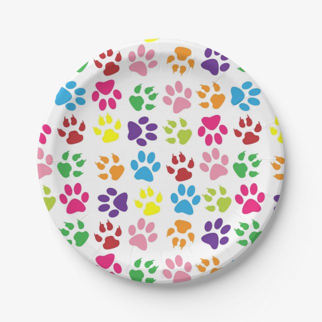 Colourful Paw Prints Pattern Paper Plate (Front)