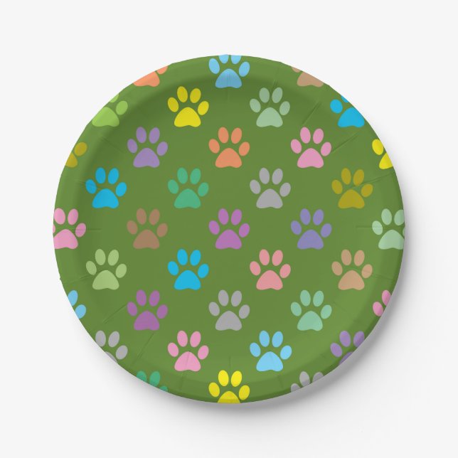 Colourful paw prints pattern paper plate (Front)