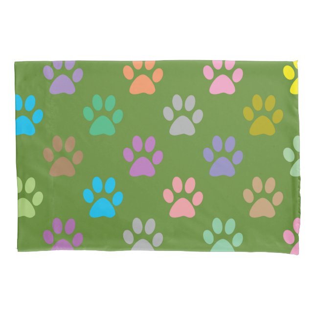 Colourful paw prints pattern pillowcase (Front)