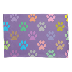 Colourful paw prints pattern pillowcase