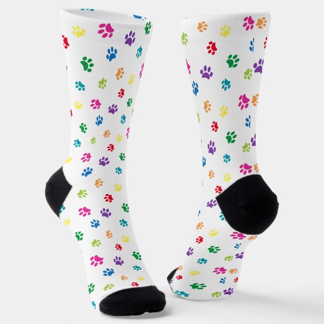 Colourful Paw Prints Pattern Socks (Angled)