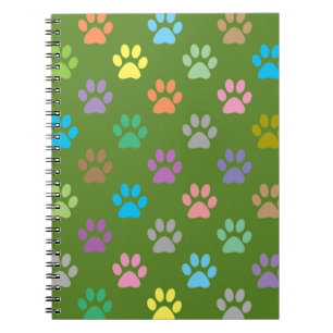 Colourful paw prints pattern spiral notebook