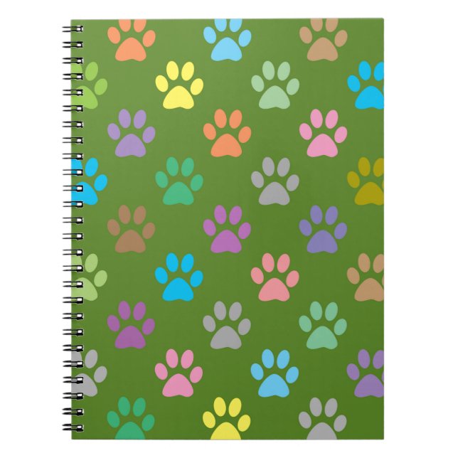 Colourful paw prints pattern spiral notebook (Front)