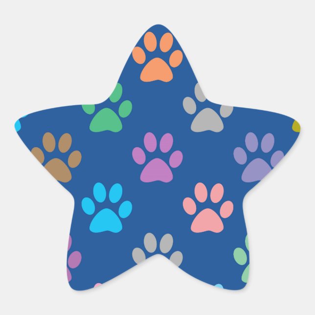 Colourful paw prints pattern star sticker (Front)