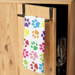 Colourful Paw Prints Pattern Tea Towel