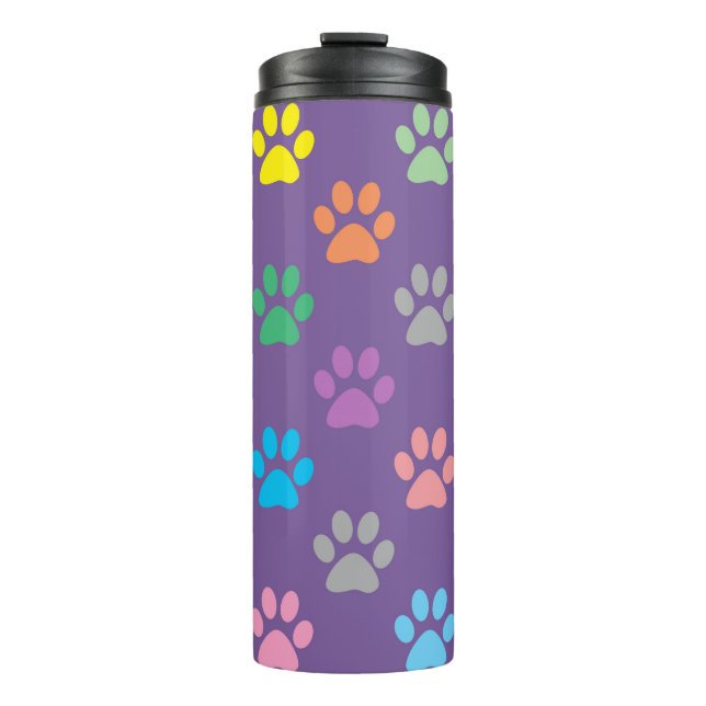 Colourful paw prints pattern thermal tumbler (Front)