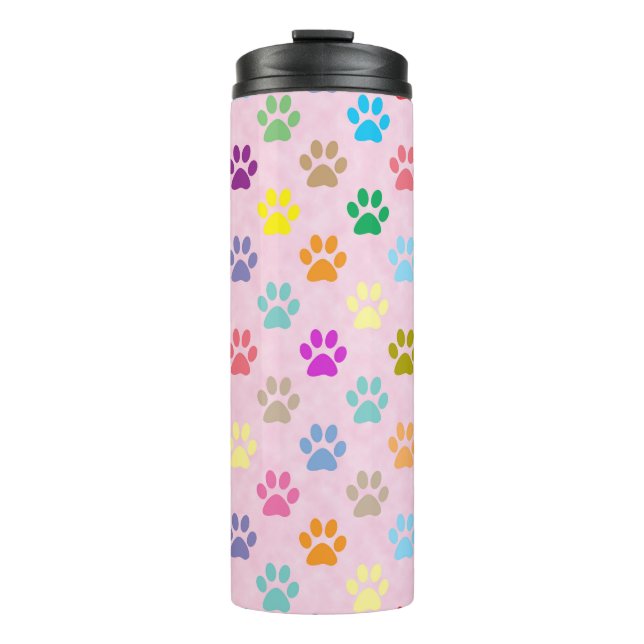 Colourful paw prints pattern thermal tumbler (Front)