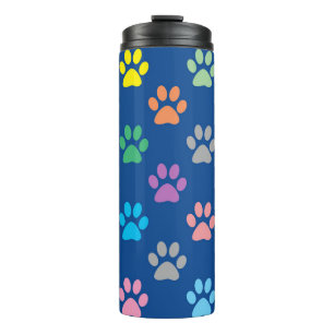 Colourful paw prints pattern thermal tumbler