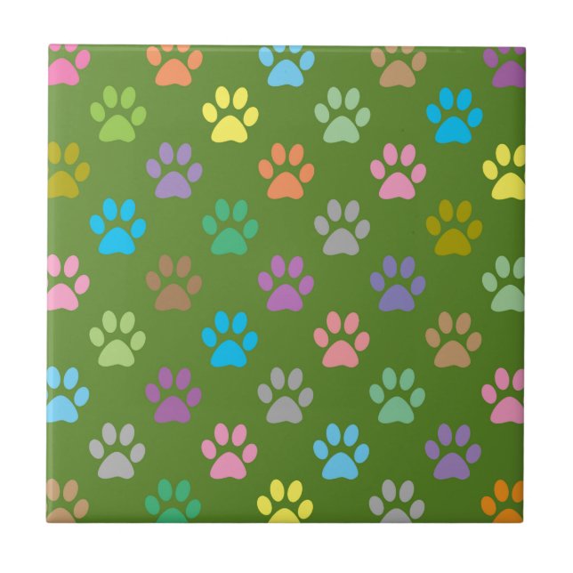 Colourful paw prints pattern tile (Front)