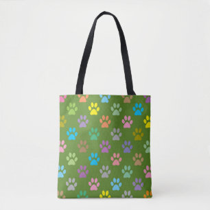 Colourful paw prints pattern tote bag