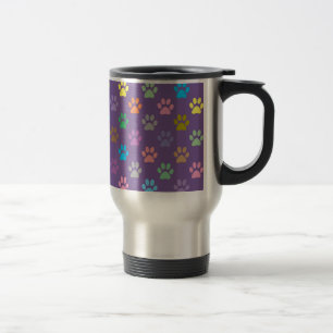 Colourful paw prints pattern travel mug