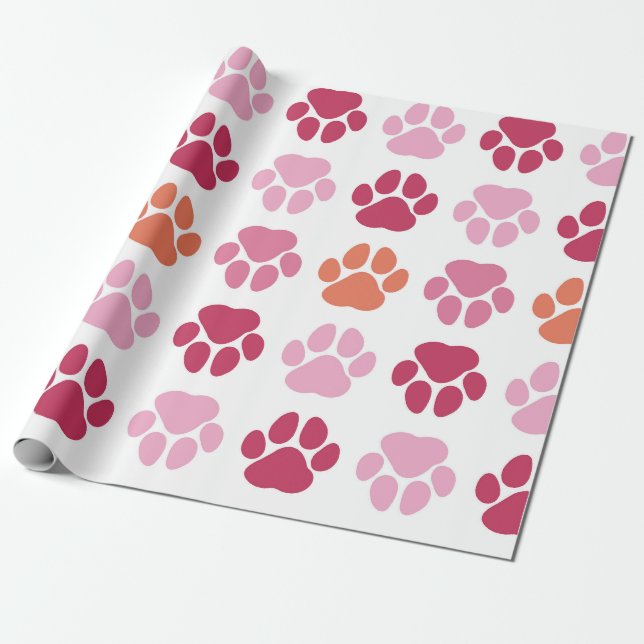 Colourful Paw Prints Pattern Wrapping Paper (Unrolled)