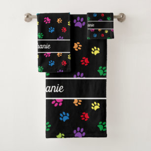 Colourful Paw Prints Personalised Bath Towel Set