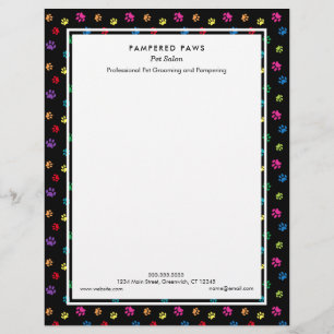 Colourful Paw Prints Pet Salon Custom Letterhead