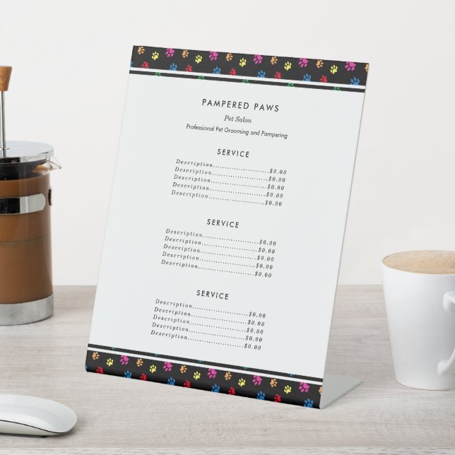 Colourful Paw Prints Professional Pet Salon Pedestal Sign (In SItu)