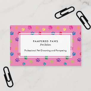 Colourful Paw Prints Professional Pet Salon Pink Business Card