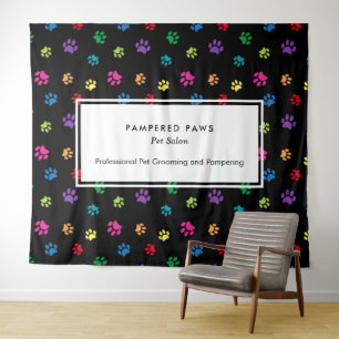 Colourful Paw Prints Professional Pet Salon Tapestry