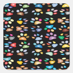 Colourful paw prints square sticker