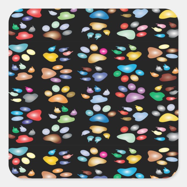 Colourful paw prints square sticker (Front)