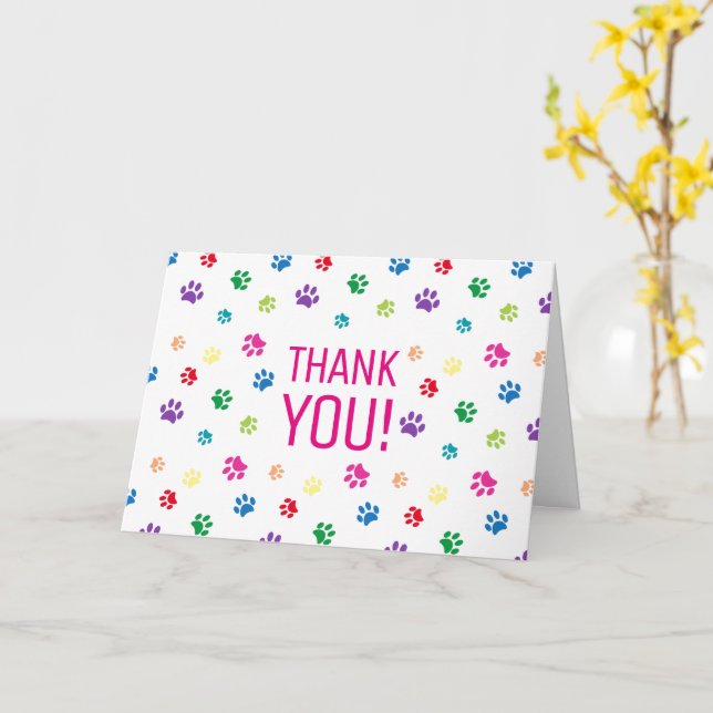 Colourful Paw Prints Thank You Card (Yellow Flower)
