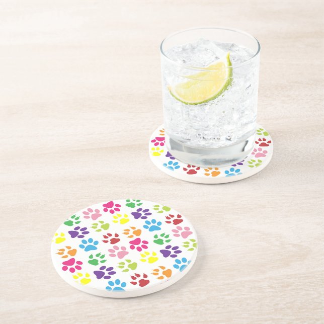 Colourful Paws, Dog Paws, Cat Paws Coaster (Side)