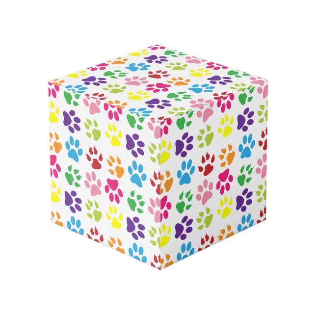 Colourful Paws, Dog Paws, Cat Paws Cube (Front Angled)
