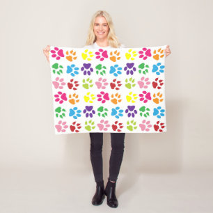 Colourful Paws, Dog Paws, Cat Paws Fleece Blanket