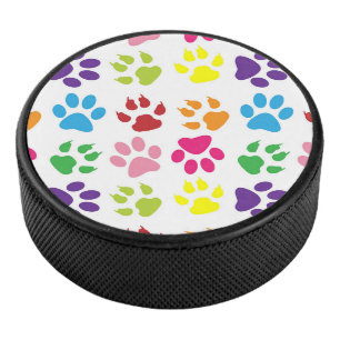Colourful Paws, Dog Paws, Cat Paws Hockey Puck